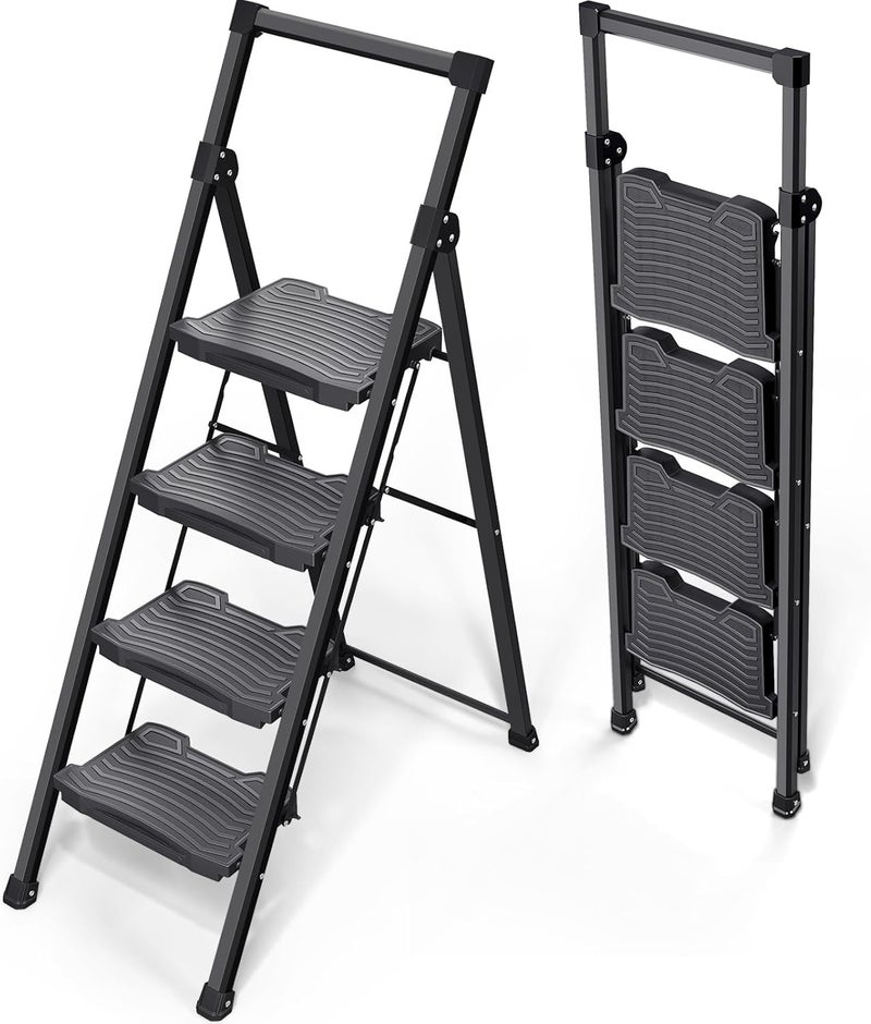 KINGRACK Step Ladder 4 Step Folding, 900lbs 4 Step Ladder with Anti-Slip Wide Pedal and Handrails, Lightwight Household Ladder, Pass 900LBS Testing, for Your Kitchen, Pantry, Closets, Office Use - Image 1